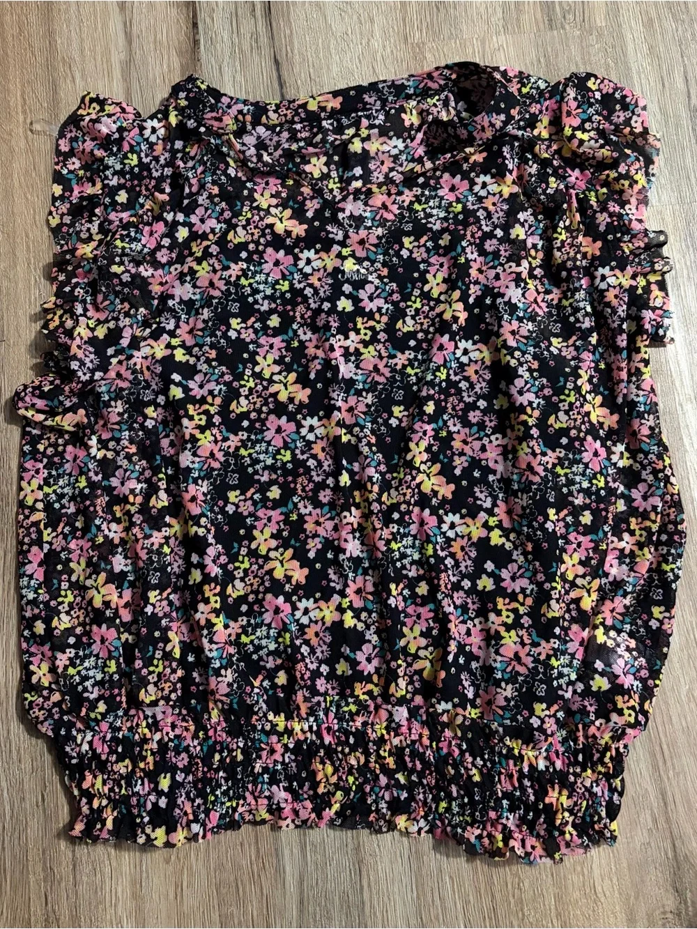 Justice - Floral Ruffle Sleeve Mesh Peasant Top - Size XLG/16-18